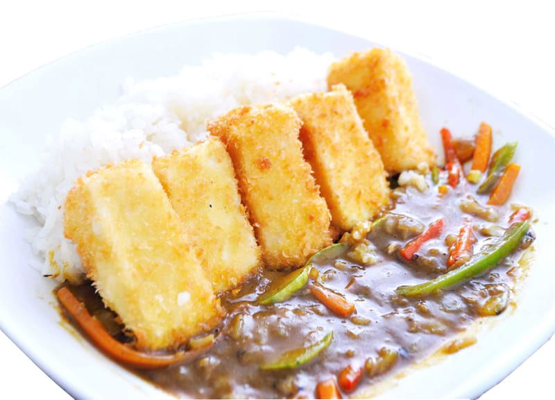 Tofu katsu in curry sauce with kaya Kestenov yoghurt