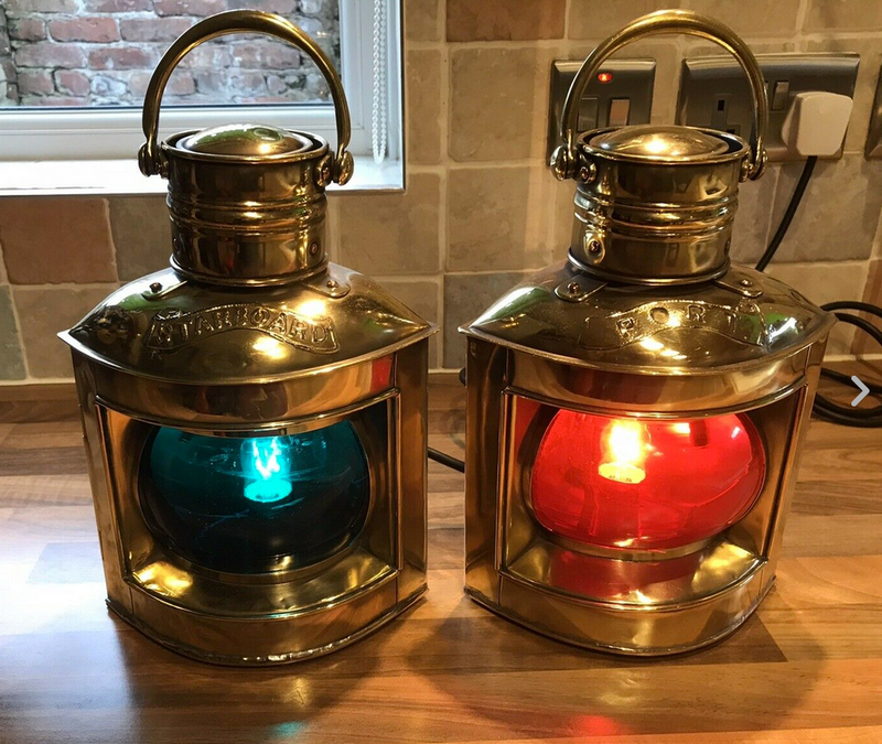 Pair Vintage Original Ships Brass Navigation Lights