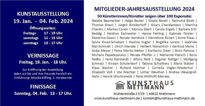Kunsthaus Mettmann 19.01. - 04.02.2024