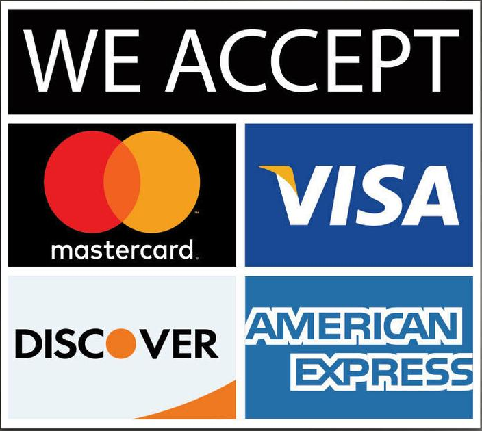 We accept all major credit cards.       A surcharge may apply on large parties.