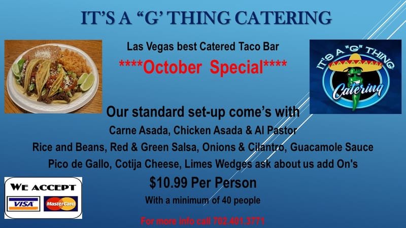 October special only 10.99 pur person this month for a party's of 40 or more