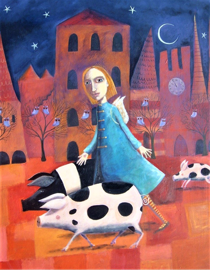 Girl and Pigs