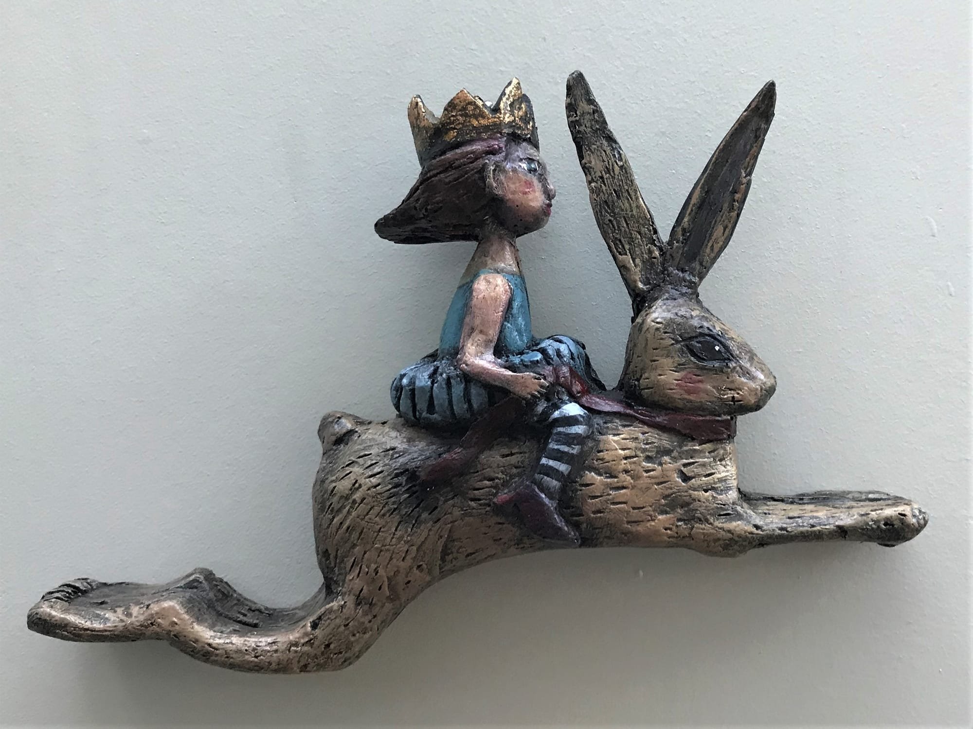 Magic Hare Hanging Ornament, Hand-Painted Wall Art by Judy Musselle.