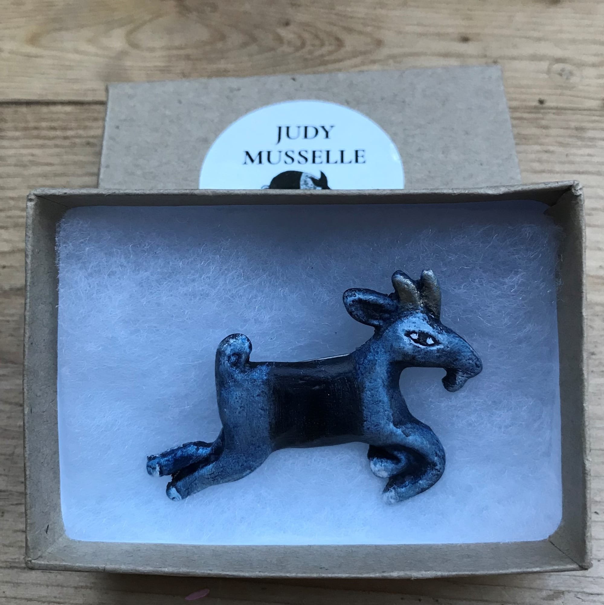 Pablo Goat Brooch, hand-cast in pewter and hand-painted.
