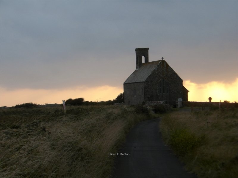 Flimston chapel in Pembrokeshire in the evening.