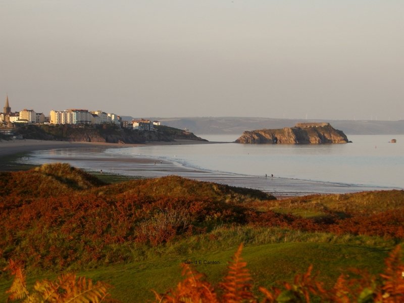 View of Tenby over golf course