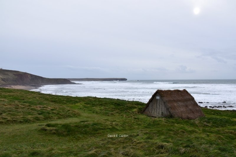 The Sea Weed hut at Freshwater West with Linney Head in the background.