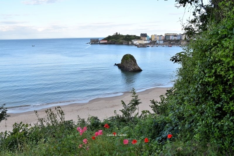 A view of Goscar Rock on the North beach in Tenby