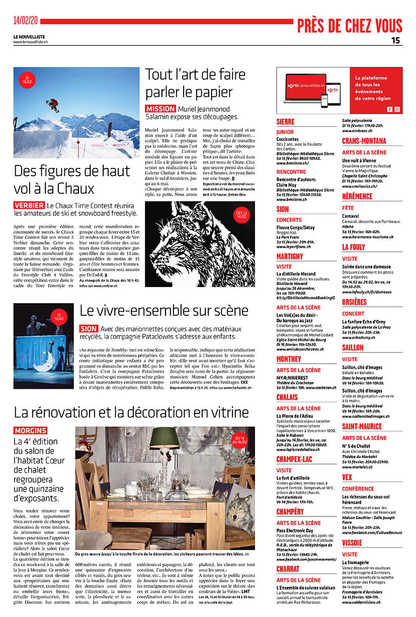 Article dans le Nouvelliste du 14 février 2020