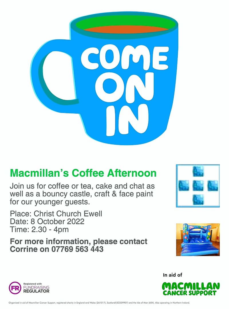 Macmillan's Coffee Afternoon Sat 8th October 2:30 - 4pm