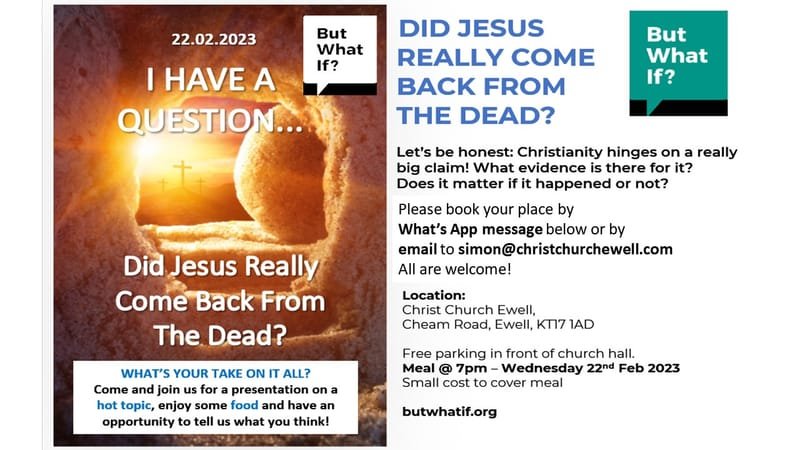 But What If......? Did Jesus Really Come Back From The Dead? Wed 22nd Feb @ 7pm with Meal