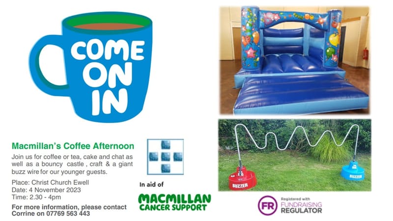 Macmillan Coffee Event Sat 4th Nov 2:30pm - 4pm