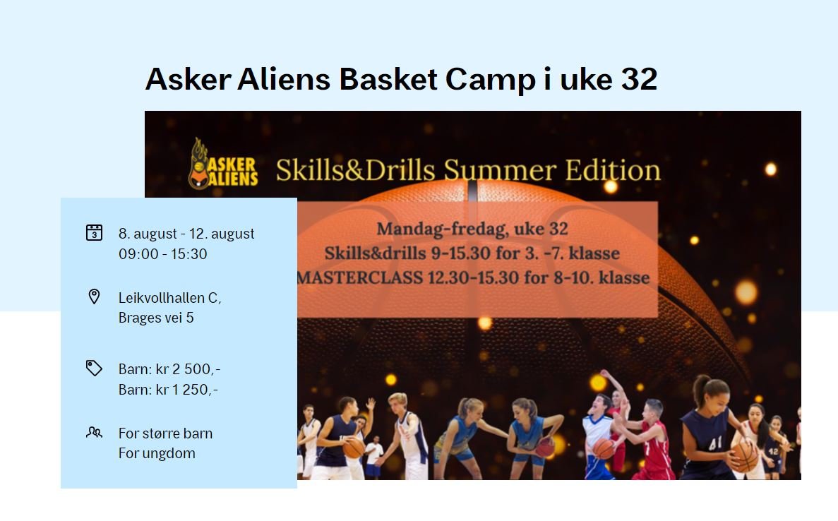 Asker Aliens basketcamp uke 32 for 3. - 10. klasse