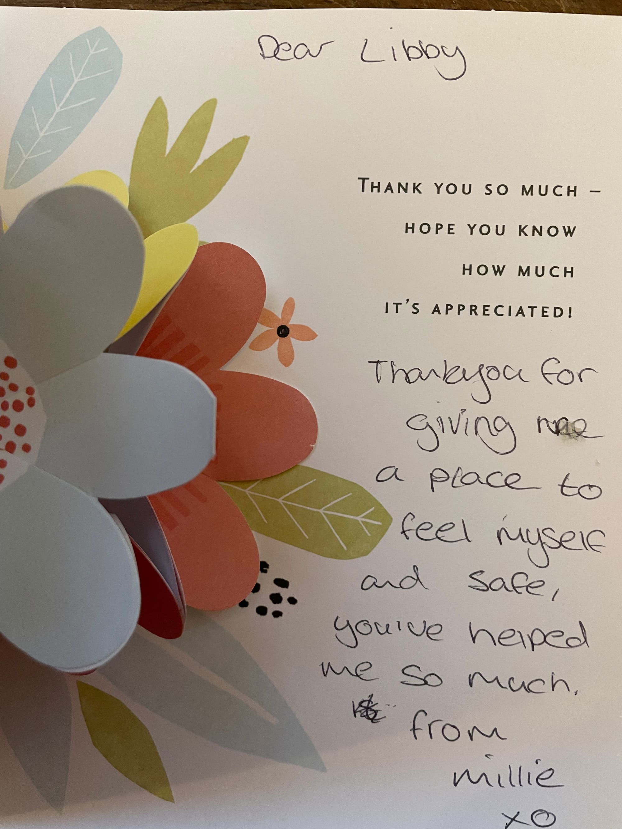 A thank you from one of our young people