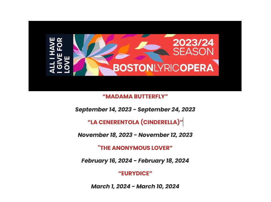 Boston Lyric Opera Announces 2023-2024 Season (Boston, MA.)