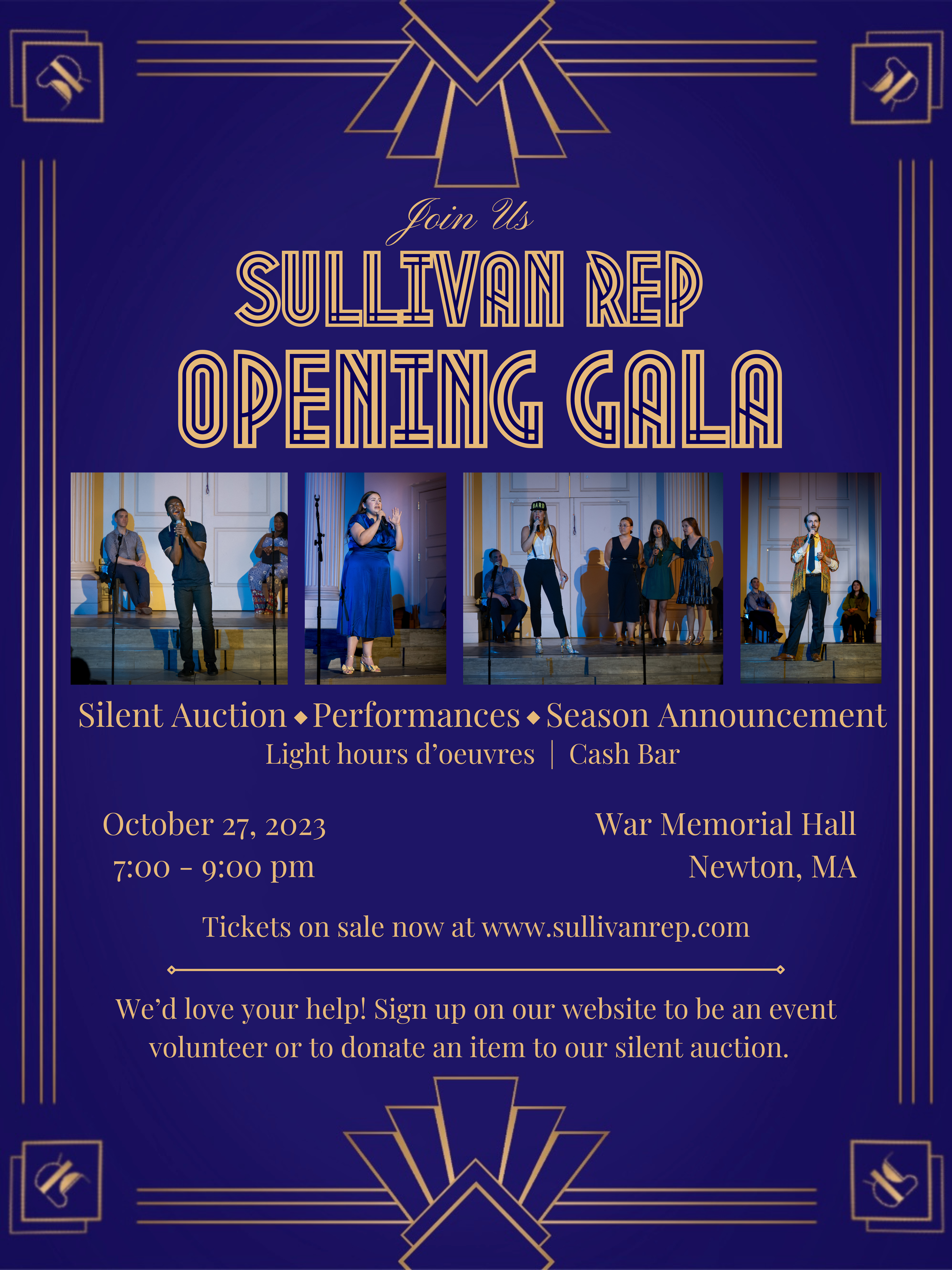 Sullivan Rep's Opening Gala to take place at War Memorial Hall (Newton, MA.)
