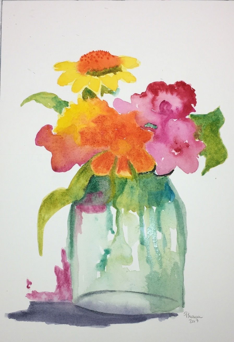 SOLD - Vase of Spring Time Flowers