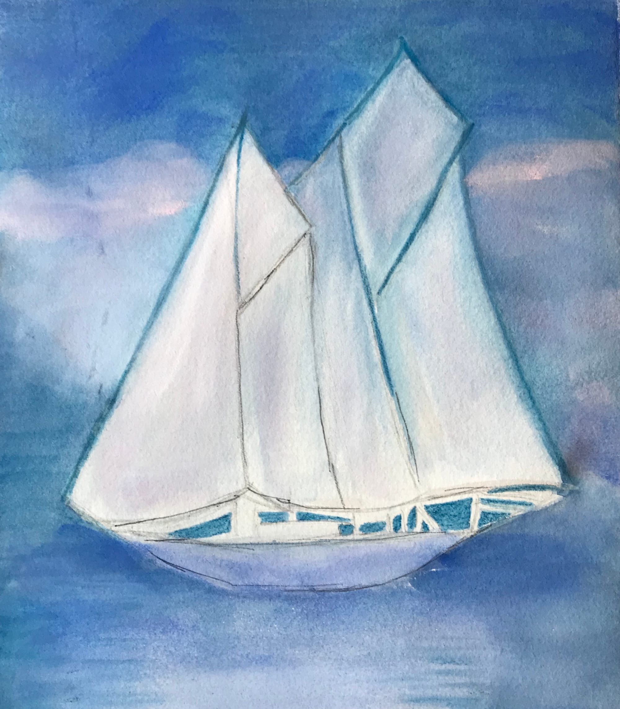 Blue and White Sails