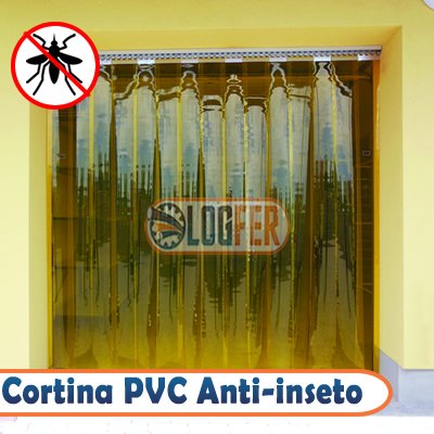 Cortina PVC Amarela Anti-inseto com trilho e pendurais