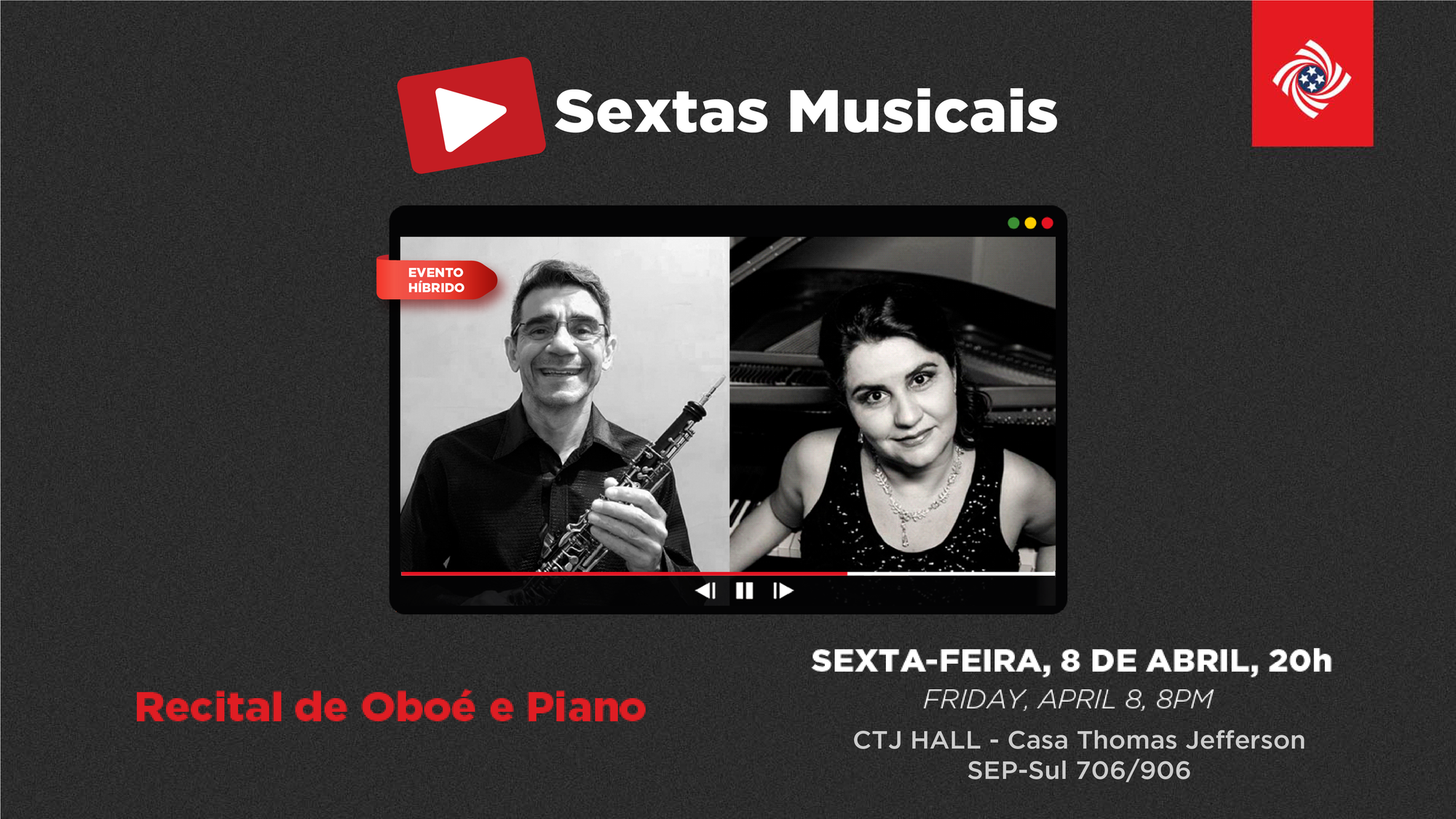 José Medeiros e Fabiola Pinheiro apresentam Recital de Oboé e Piano nesta sexta (8)
