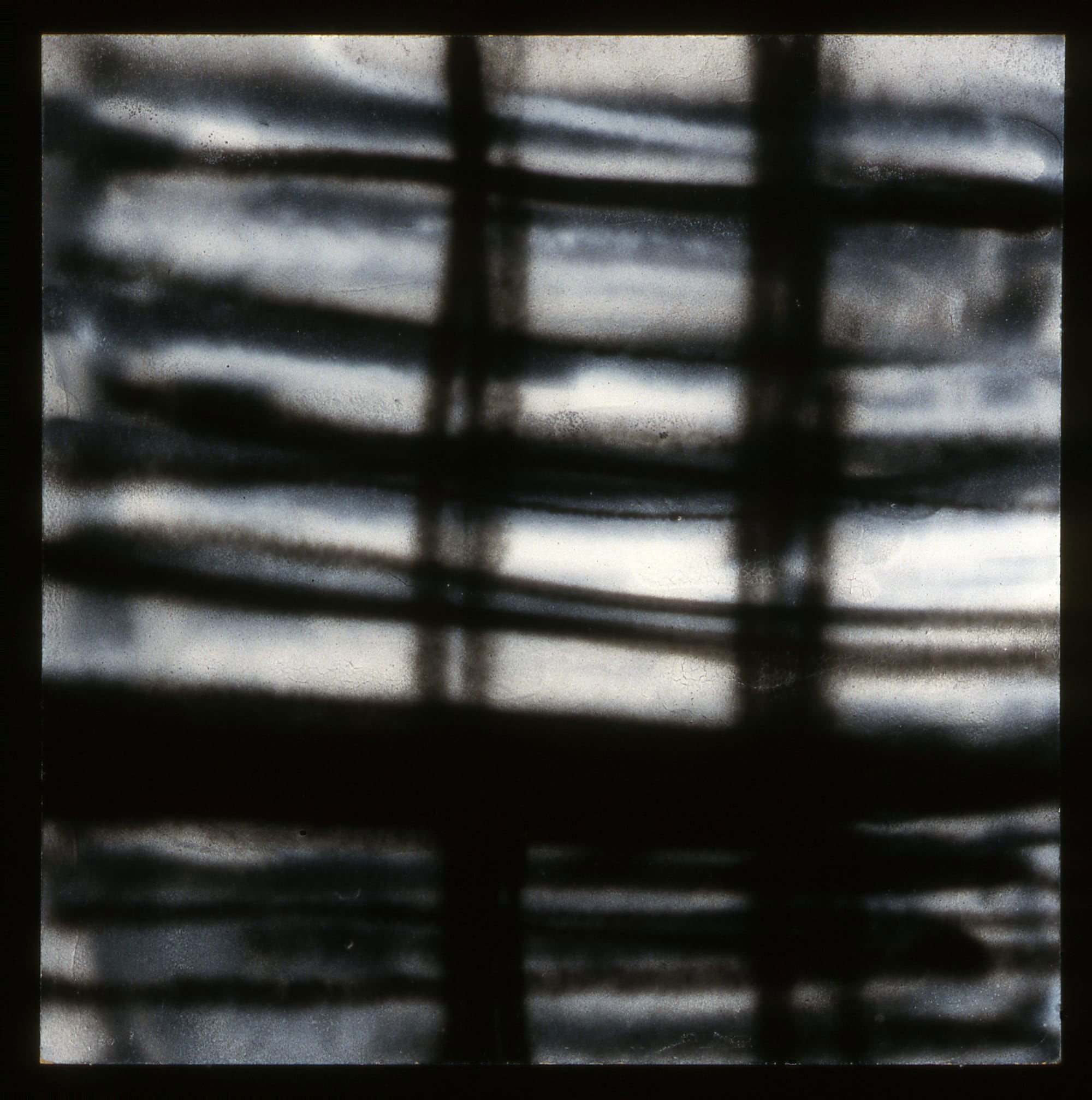 © Diane Holland 2020. www.dianehollandart.com    BETWEEN THE BLINDS.   Mixed Media on Board, 26" x 31"