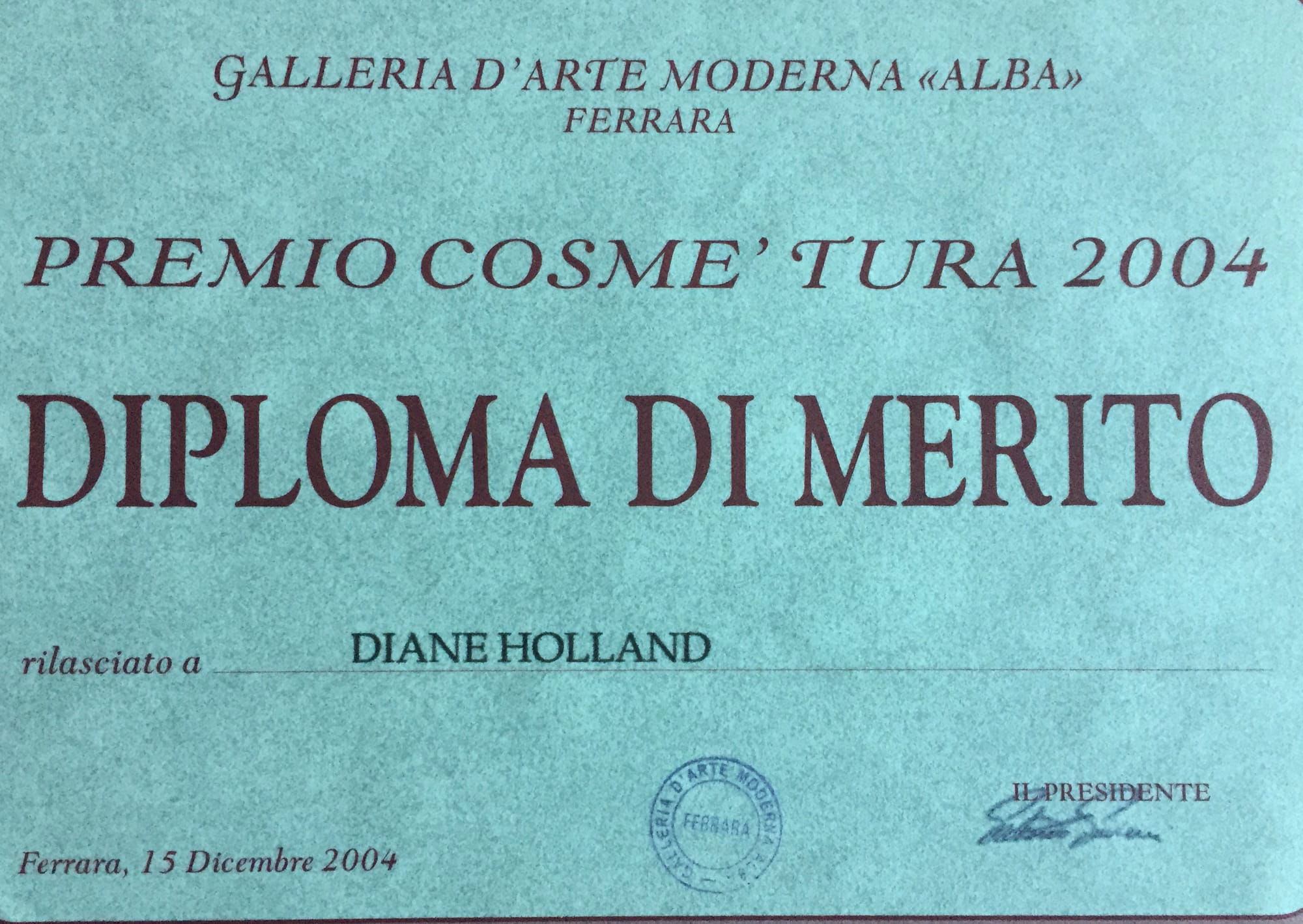 Diploma Of Merit, Cosimo Tura Exhibition, Ferrara, Italy