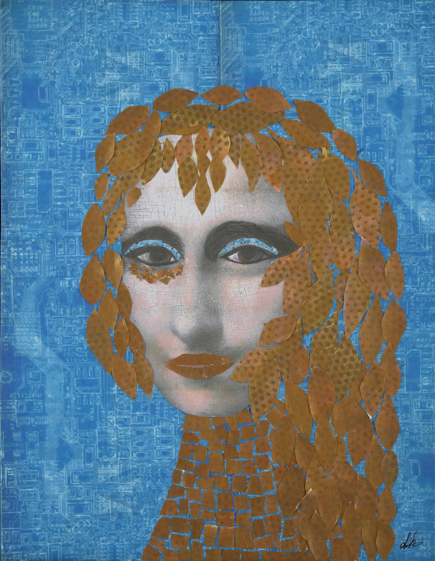 © Diane Holland 2020. www.dianehollandart.com. Mona Lisa Variations #07. Original 14x18 inch. Mixed Media Collage on Canvas.