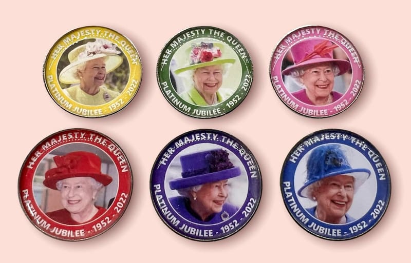 THE QUEEN'S PLATINUM JUBILEE PIN BADGE SET OF ALL SIX FIVE STAR LOCAL