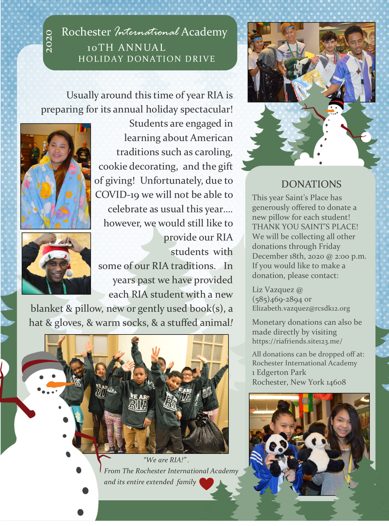 SUPPORT RIA's ANNUAL  HOLIDAY DONATION DRIVE
