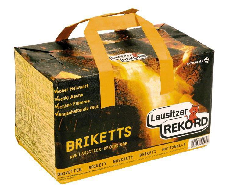 Braunkohle Brikett, 10 kg, in Papiertüte