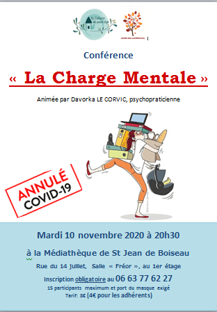 ANNULEE/ COVID : Conférence "La charge mentale" :
