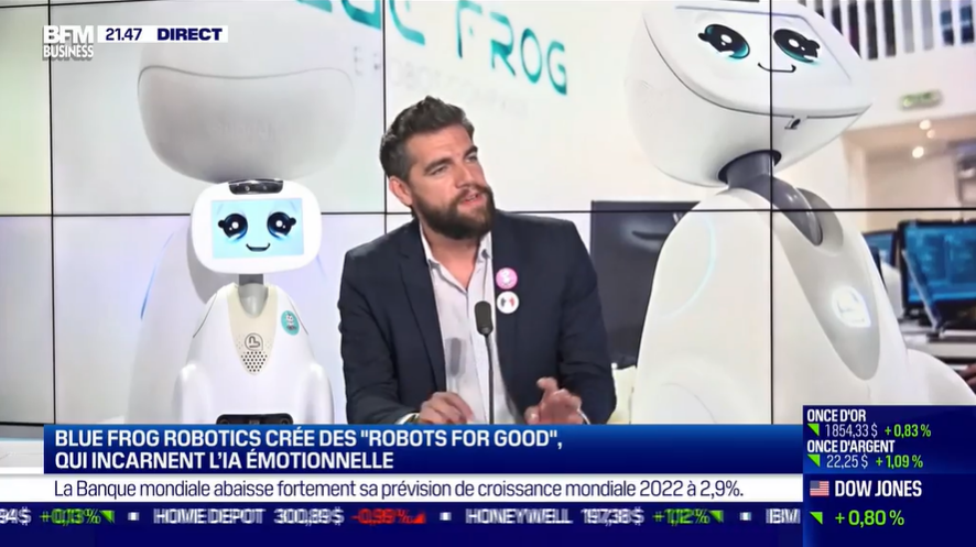 Interview, sur BFM Business, du fondateur de Blue Frog Robotics, Rodolphe Hasselvander