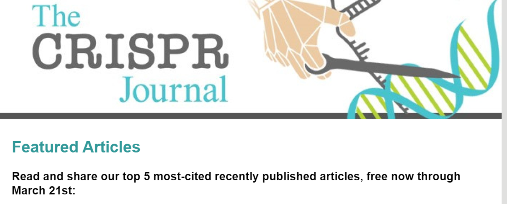 Our paper published at the Crispr Journal in 2022 was selected as top 5 most-cited paper in Mar 2024