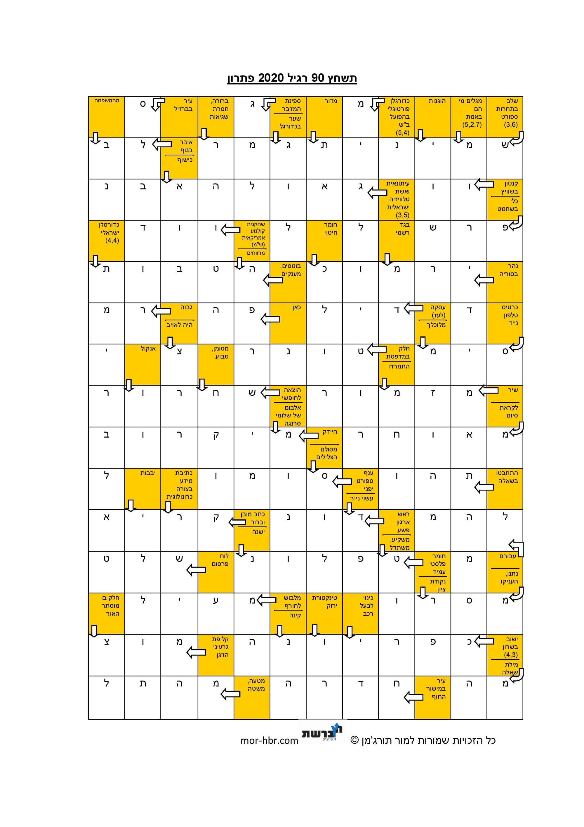תשחץ 90 רגיל 2020 פתרון