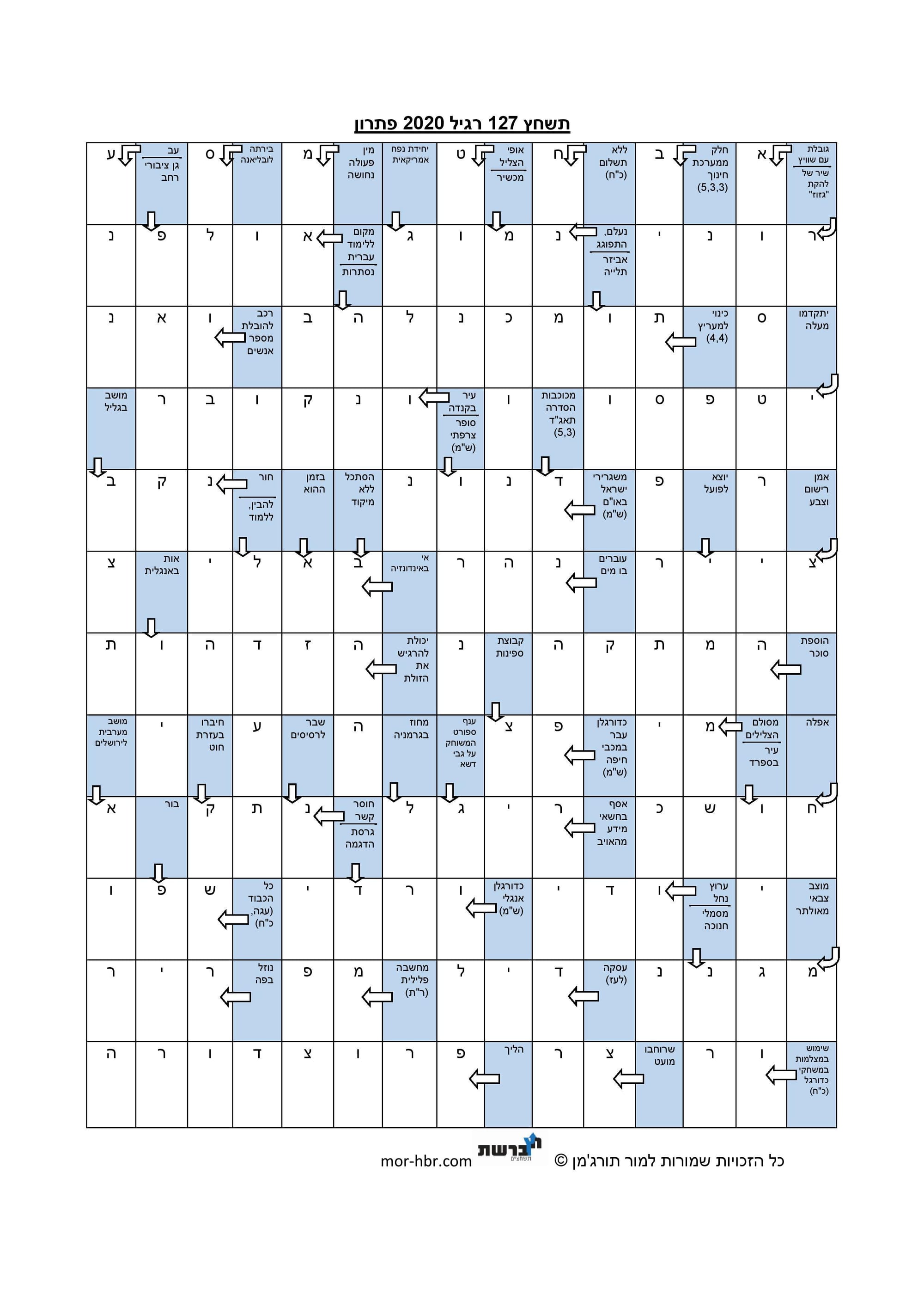 תשחץ 127 רגיל 2020 פתרון