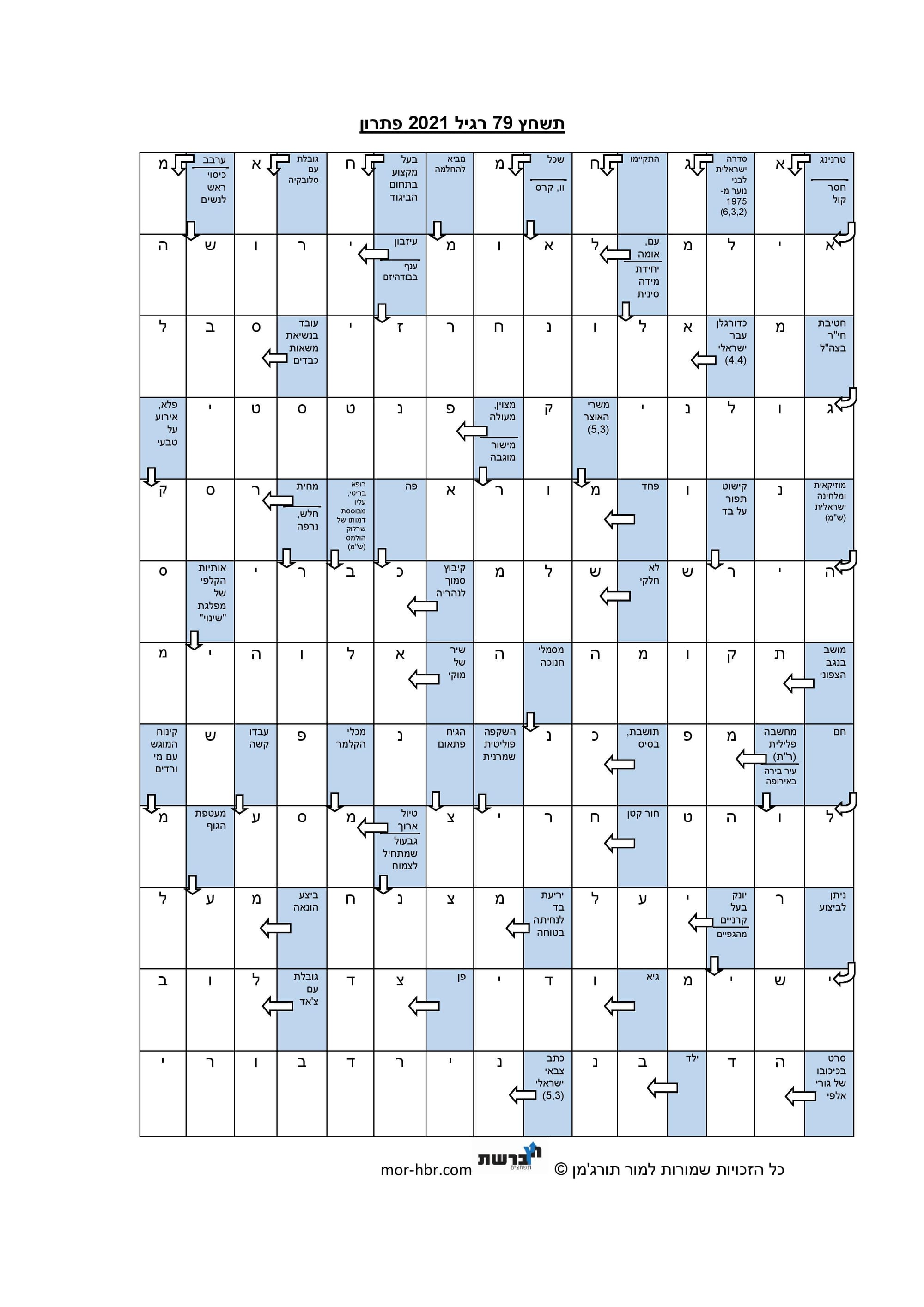 תשחץ 79 רגיל 2021 פתרון