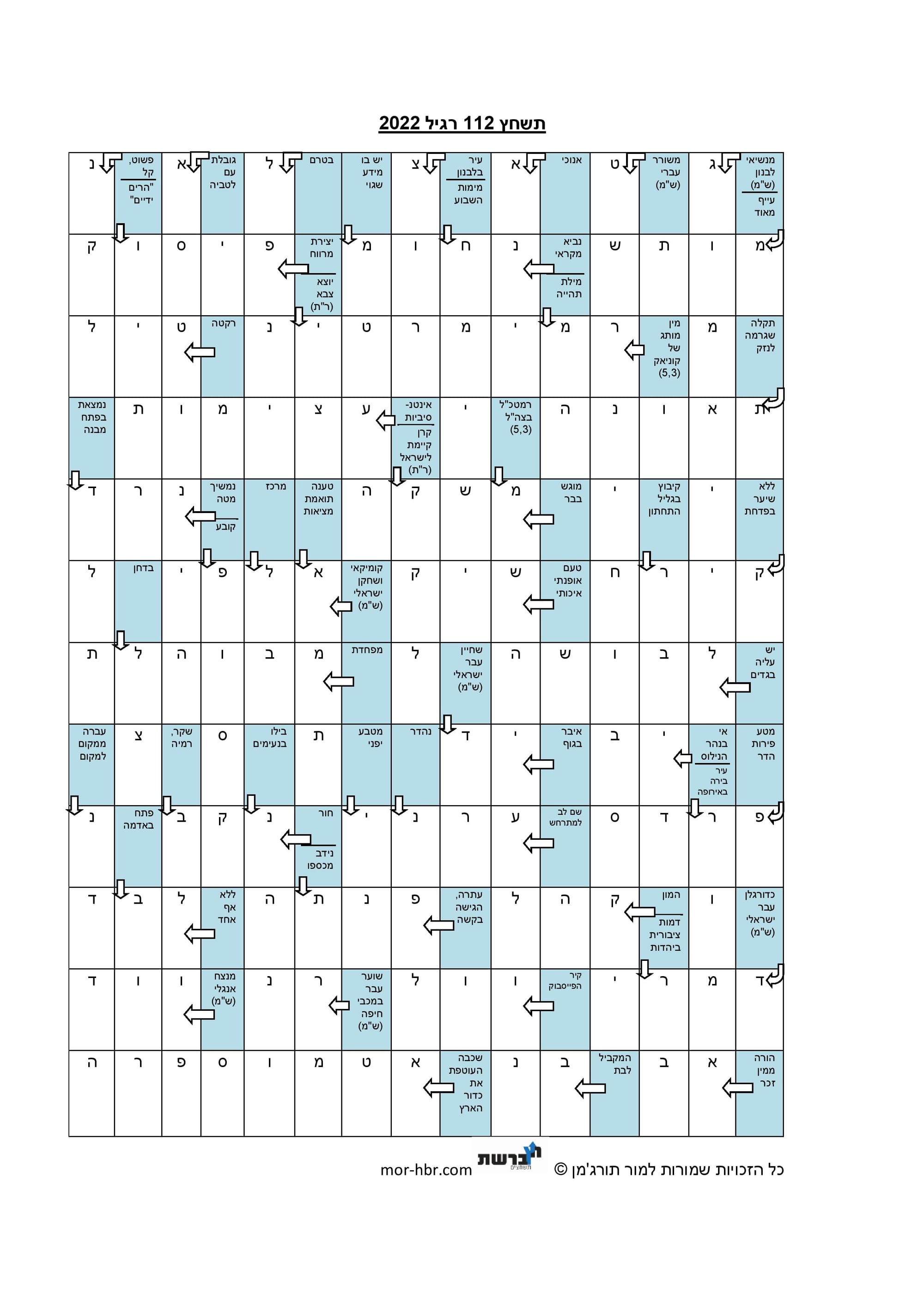 תשחץ 112 רגיל 2022 פתרון