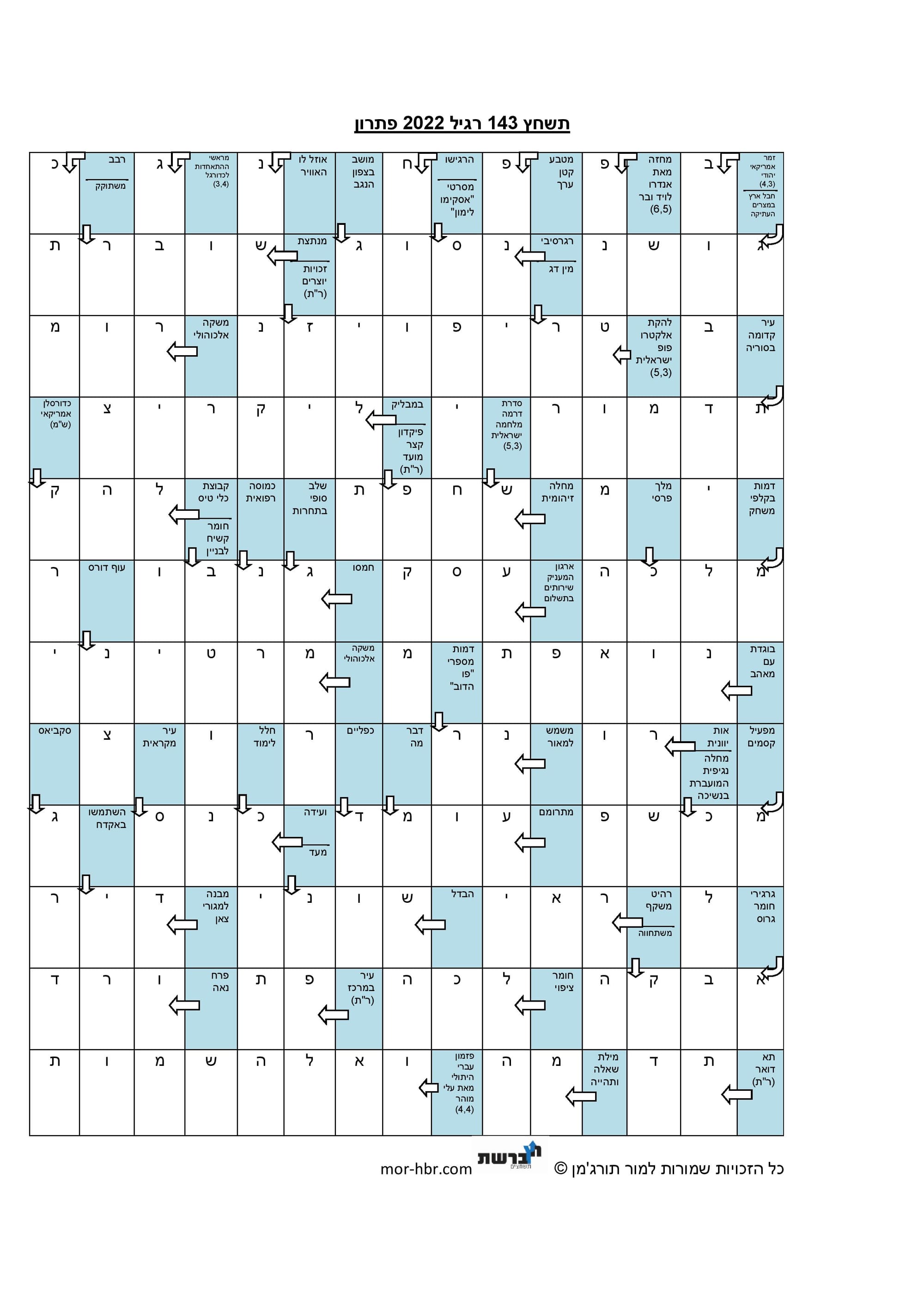 תשחץ 143 רגיל 2022 פתרון