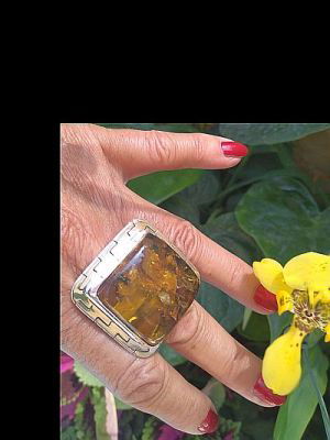 No.4 Amber Chiapas Mexico adjustable Ring 925 sterling silver