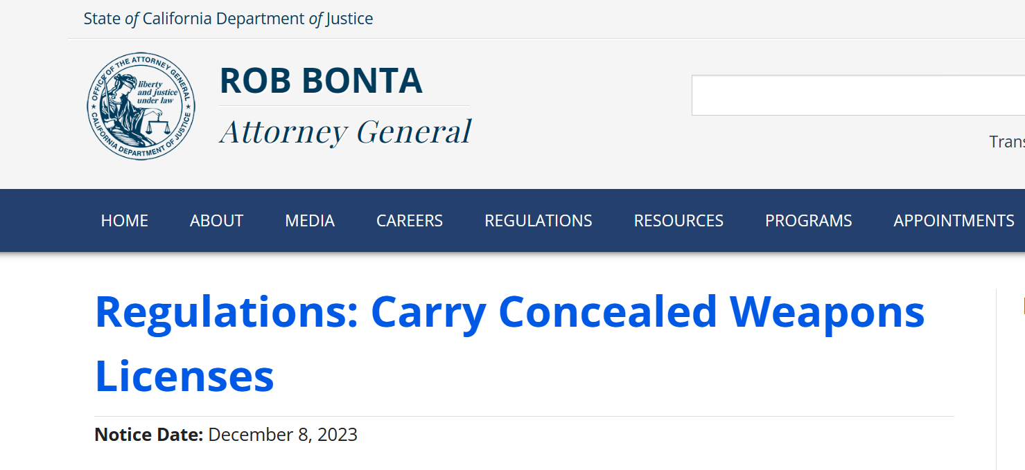 DOJ: Regulations CCW License