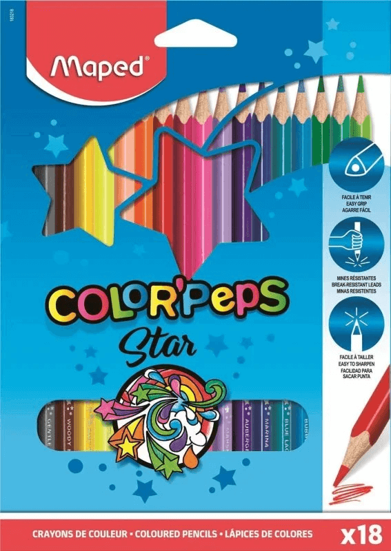Maped Color`Peps Crayons de Couleur Maxi pour Enfants, Premiers Crayons de  Coloriage pour Bébé +2 ans - Boîte de 18 crayons Jumbo