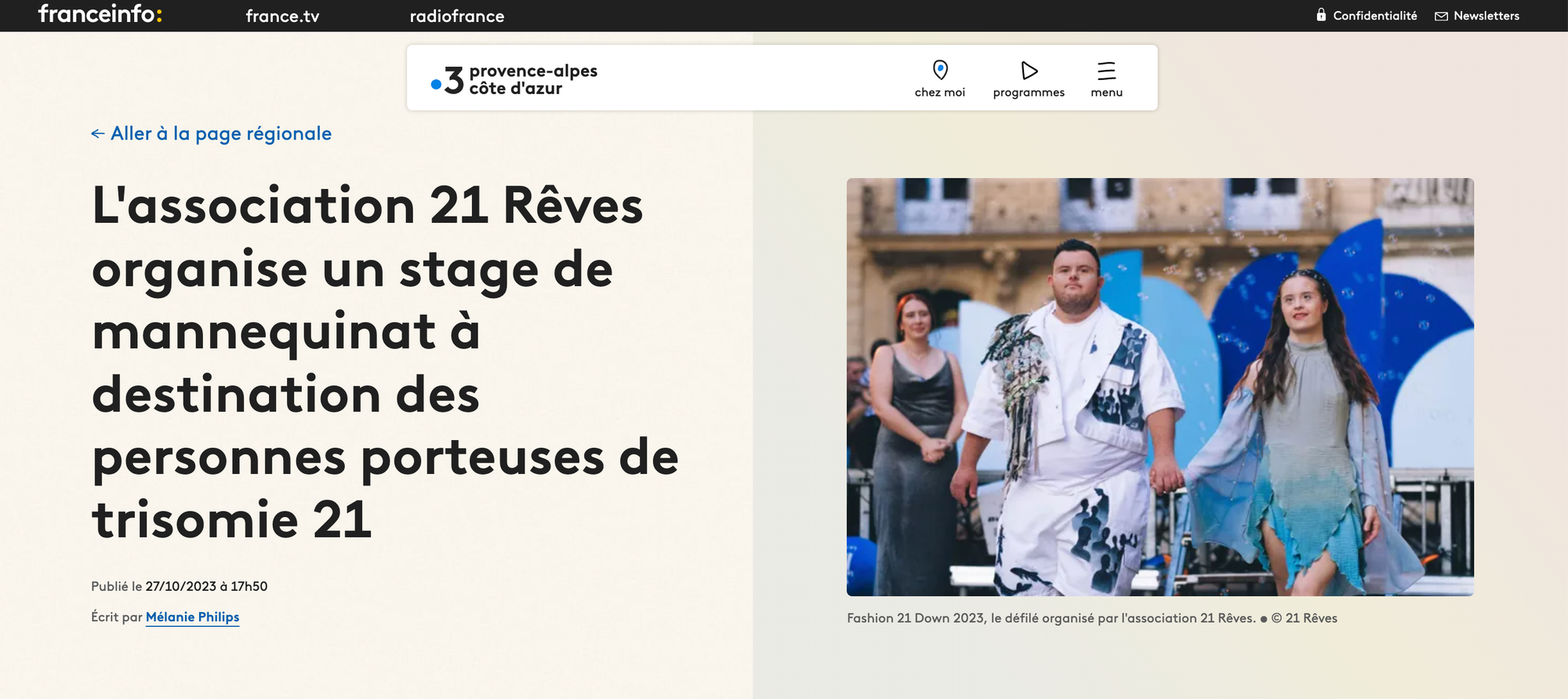 L'association 21 Rêves organise un stage de mannequinat à destination des personnes porteuses de Trisomie 21, par France 3