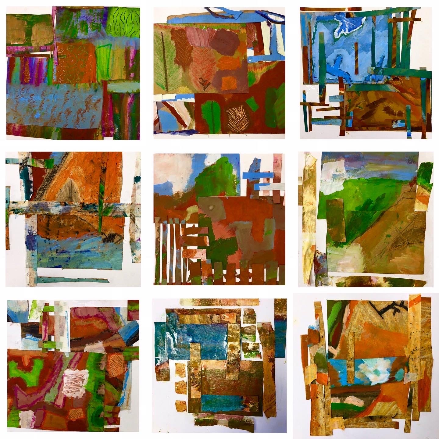 A selection of collage, landscape work by Year 5 (9&10 year olds)