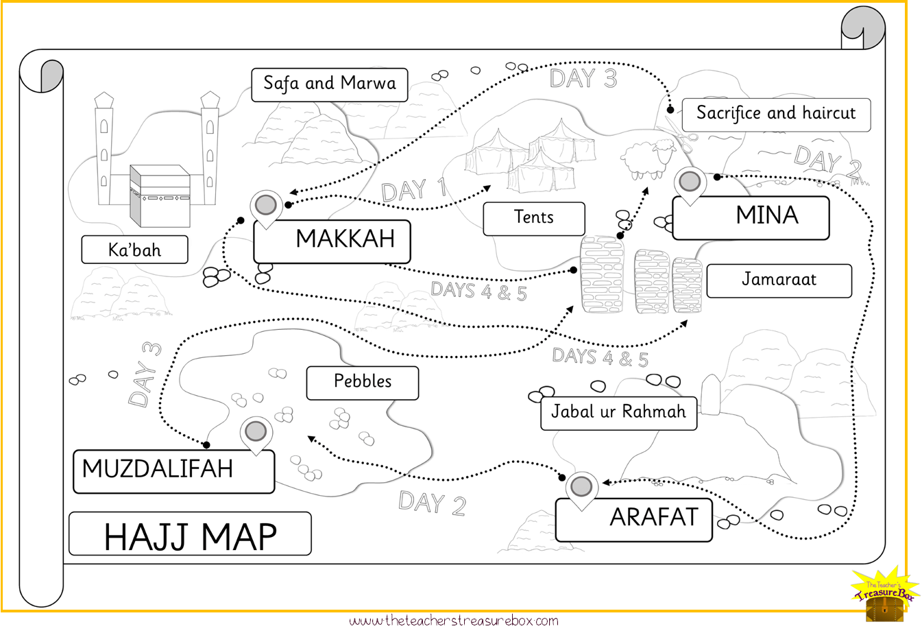Hajj Map in Black and White