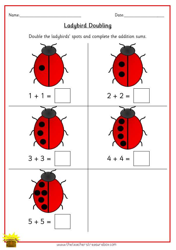 Ladybird Doubling Worksheet - Colour Version