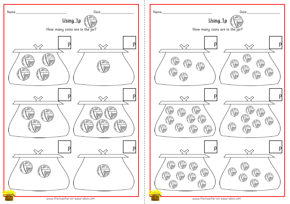 Count the coins in the purse Worksheet Using 1p