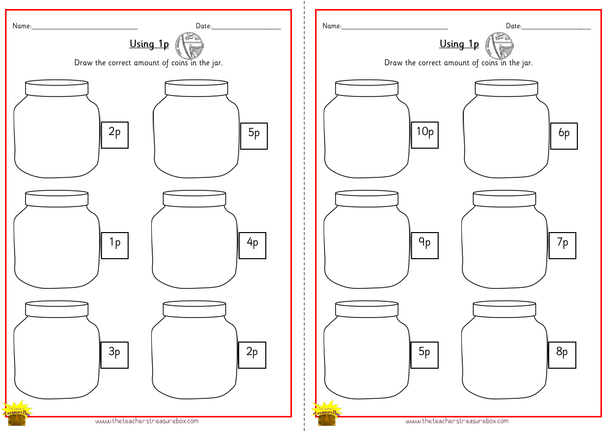 Draw the coins using 1p Worksheet