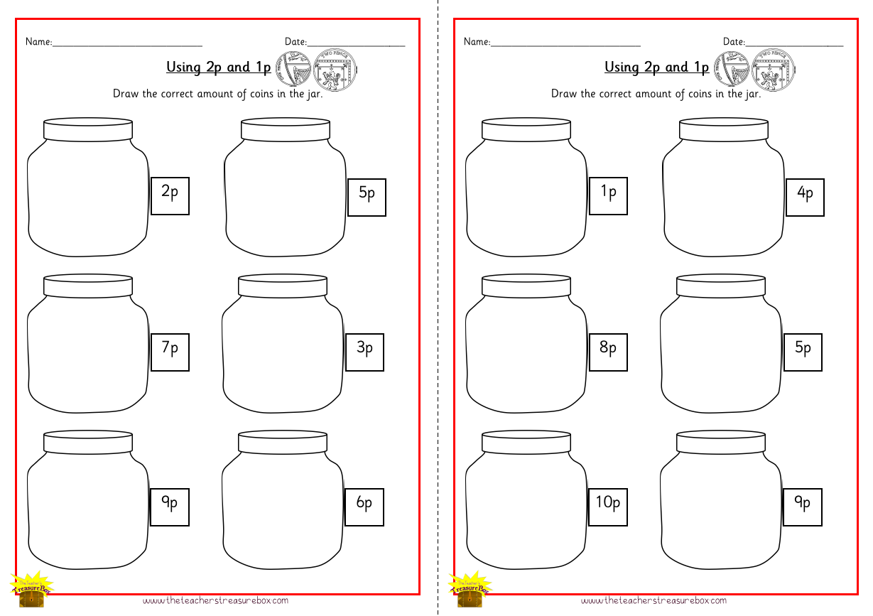 Draw the coins using 1p and 2p Worksheet