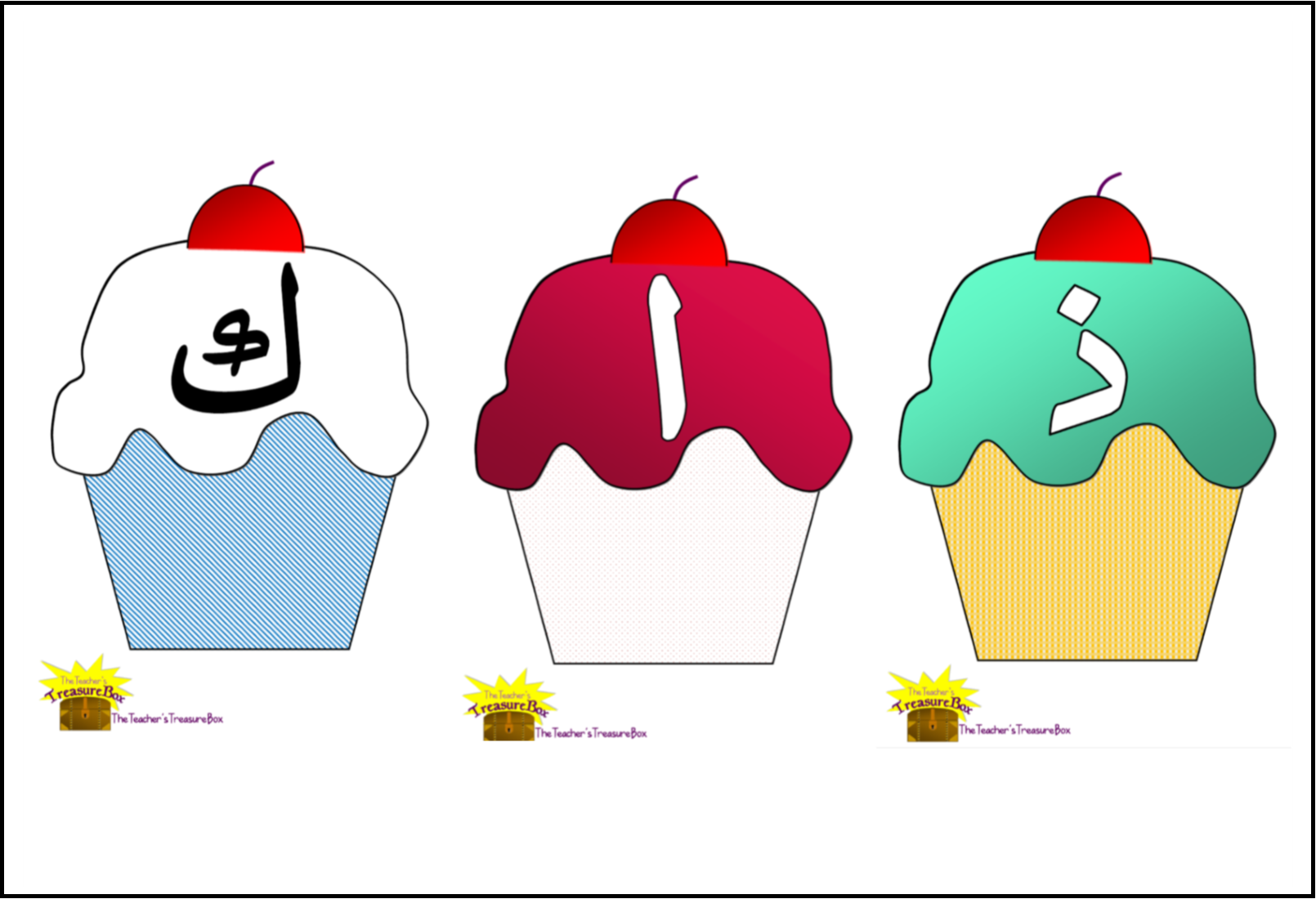 Arabic Alphabet Flashcards on Cupcakes