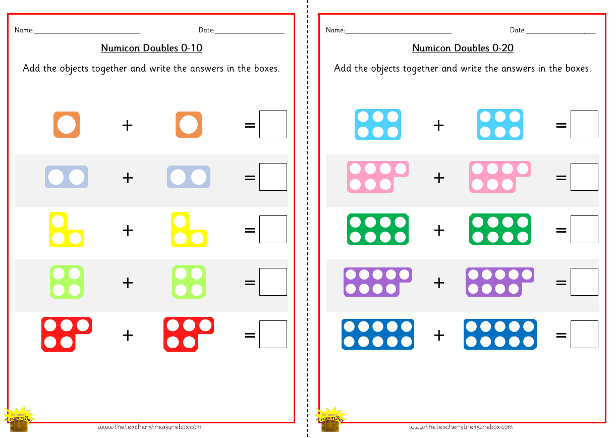 Numicon Doubles Worksheet 0-20